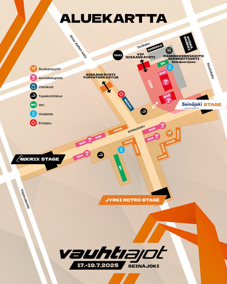 Vauhtiajot 2025 aluekartta Vauhtiajot 2025 aluekartta